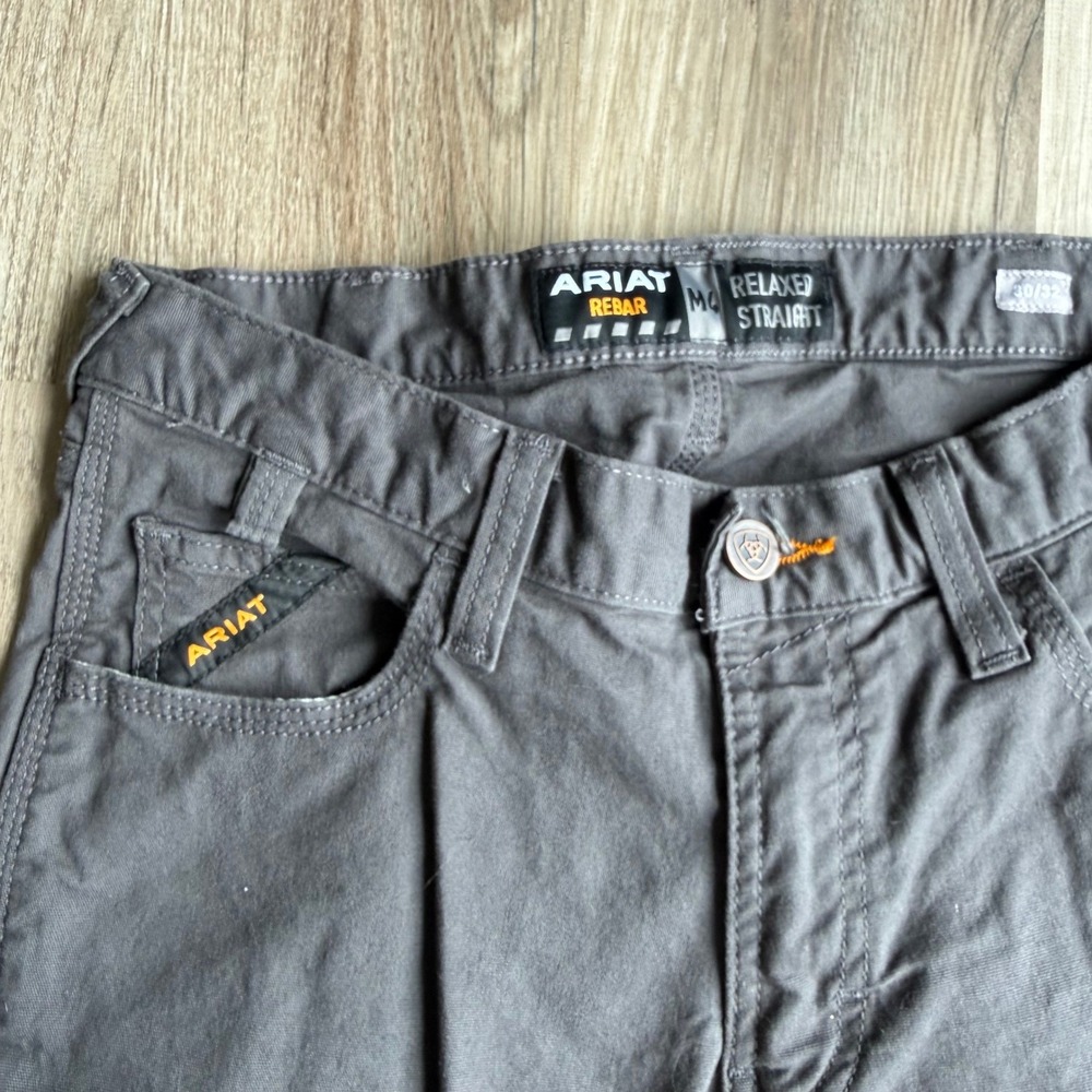 Ariat Rebar M4 Relaxed Straight Leg Work Pants Mens 30x32 Gray Canvas Utility - Picture 3 of 9